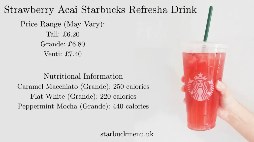 Strawberry Acai Starbucks Refresha® Drink prices & Calories 1 Strawberry Acai Starbucks Refresha® Drink 2