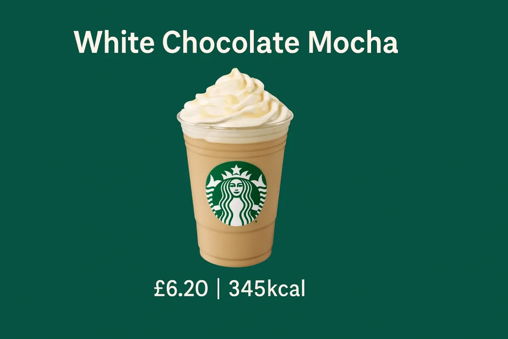 Starbucks White Chocolate Mocha Prices with Nutrition, UK 1 White Chocolate Mocha Prices and calories