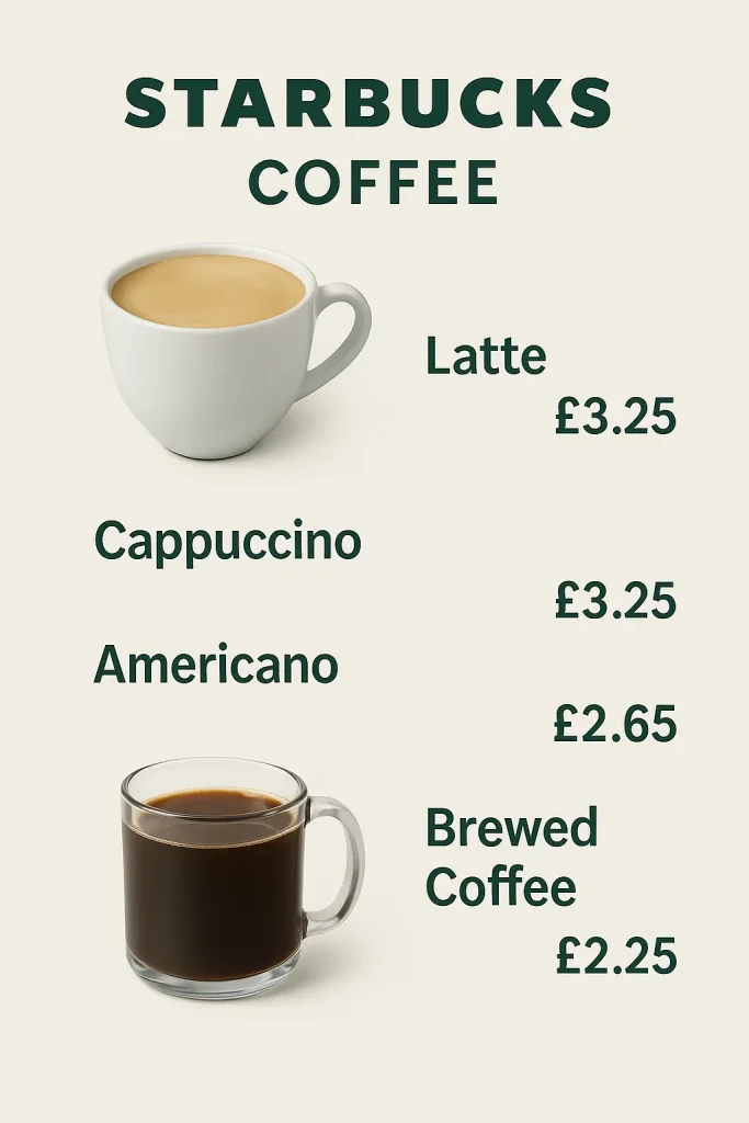 Starbucks Menu Prices UK 2025 August 161 Starbucks coffee prices list