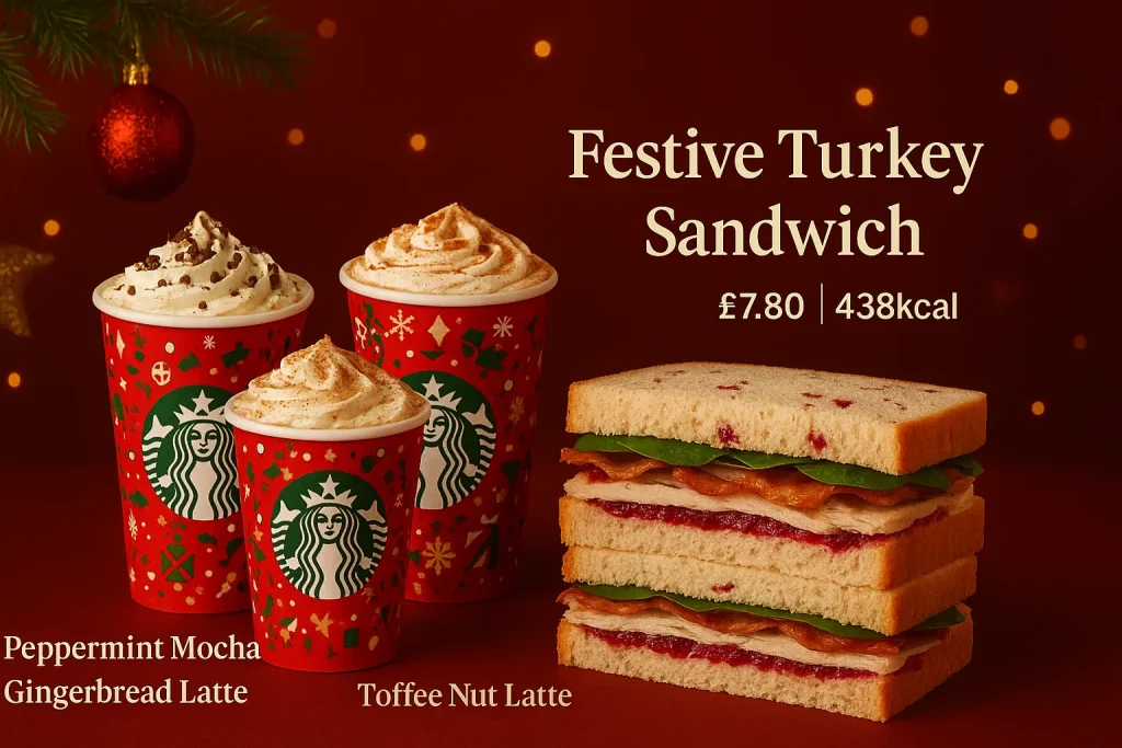 Festive Turkey Sandwich Starbucks UK – Price & Calories 3 Festive Turkey Sandwich with drinks